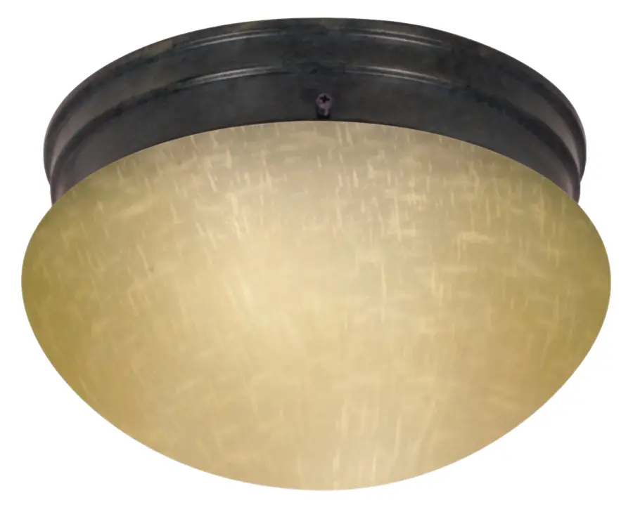 Mushroom Flush Mount Ceiling Light - Mahogany Bronze with Champagne Linen Glass