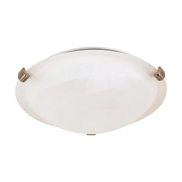 This 12-inch flush mount combines contemporary styling with practical functionality. The brushed nickel finish and alabaster glass create a sophisticated look perfect for low-ceiling spaces.
