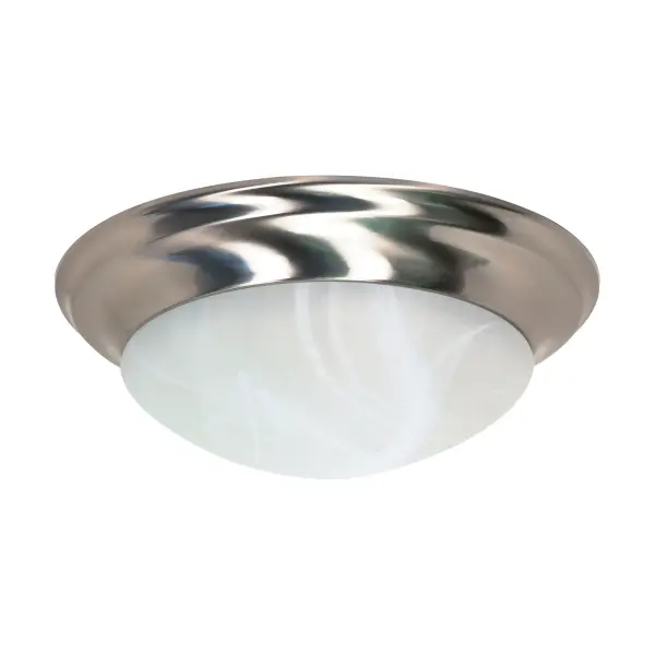 This 17-inch flush mount combines brushed nickel with alabaster glass for a sophisticated look. The twist-and-lock design ensures easy installation while three lights provide ample illumination for medium-sized spaces.