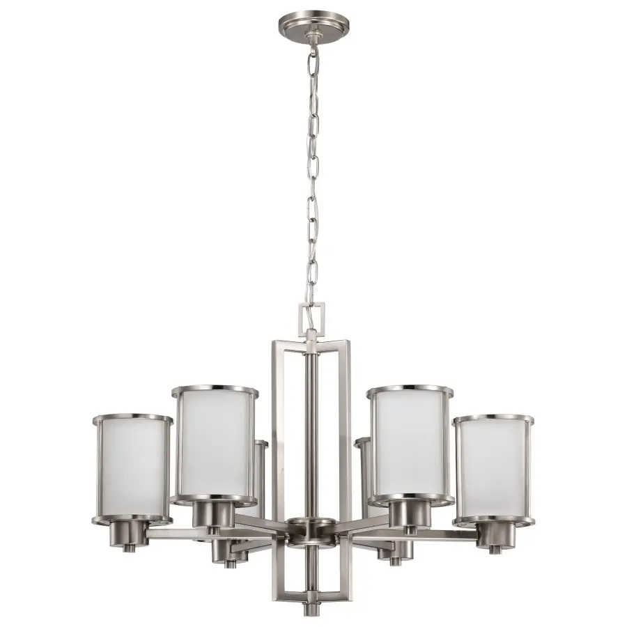 Odeon 6-Light Convertible Chandelier with Satin White Glass - Image 2