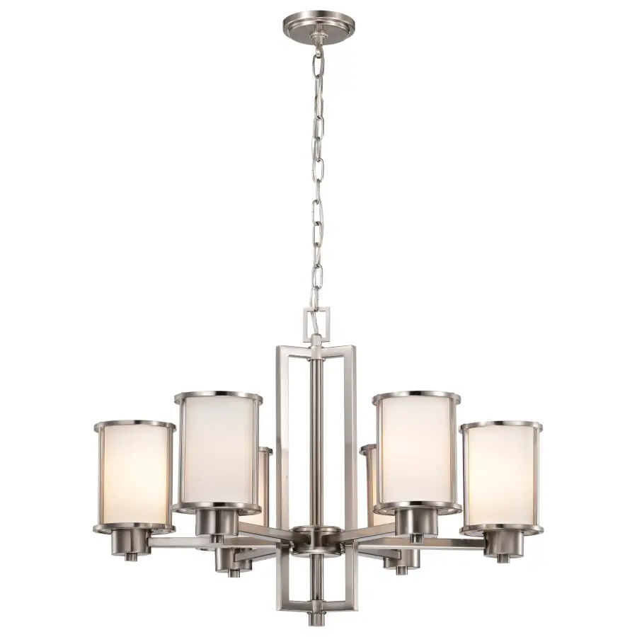 Odeon 6-Light Convertible Chandelier with Satin White Glass - Image 3