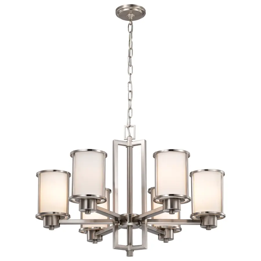 Odeon 6-Light Convertible Chandelier with Satin White Glass - Image 4