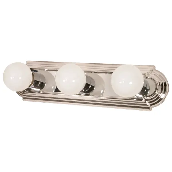 This 18-inch vanity light combines traditional elegance with practical illumination. The racetrack-style design features three 100-watt bulbs that provide ample lighting for grooming tasks while adding a refined touch to any bathroom.