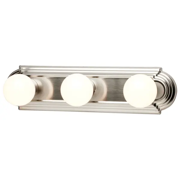 This 3-light vanity fixture delivers functional bathroom lighting with timeless racetrack styling. The 18-inch width makes it ideal for standard vanities, while multiple finish options ensure design flexibility. - alternate view
