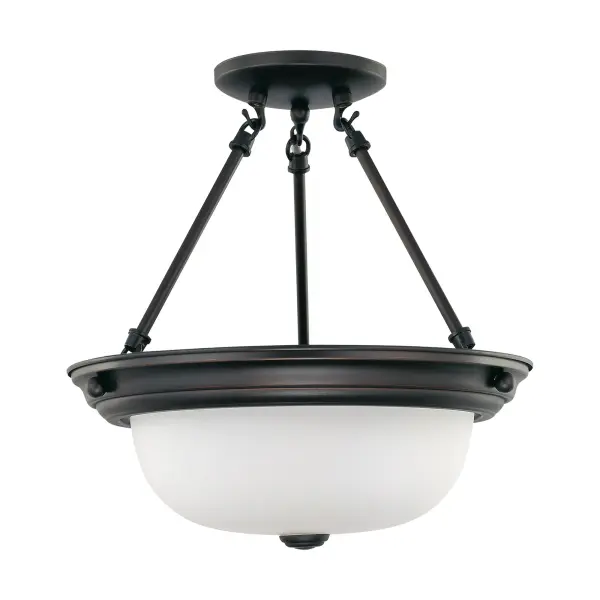 2-Light Semi-Flush Mount with Frosted White Glass