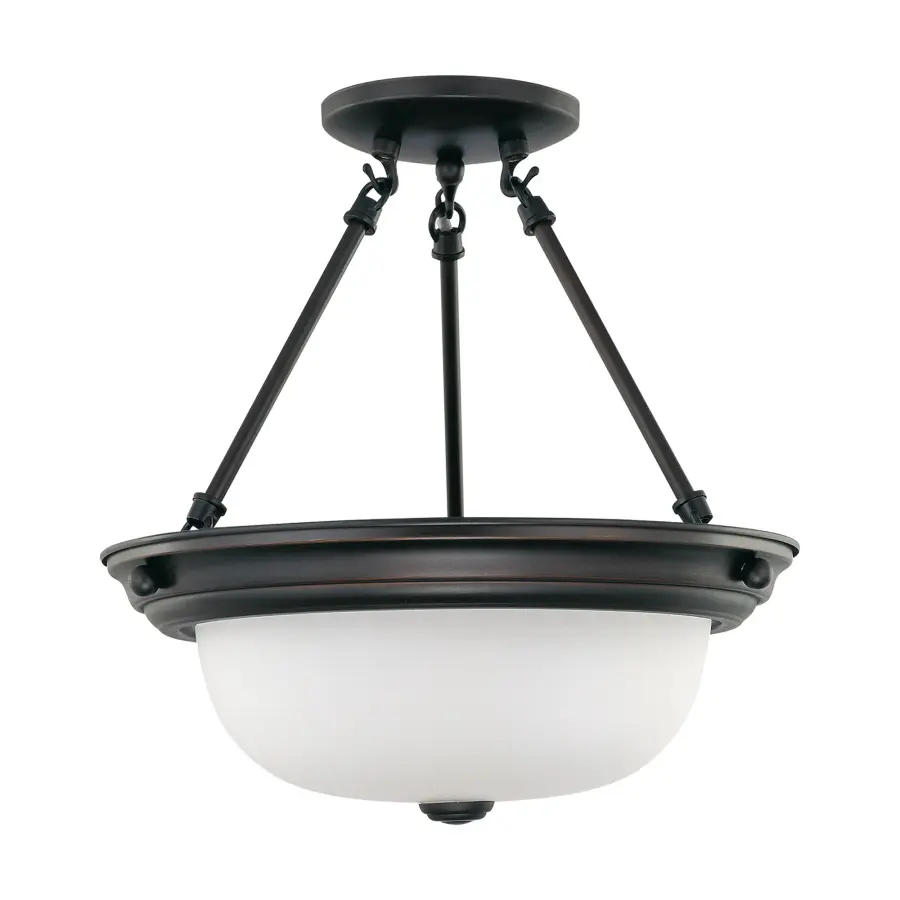 2-Light Semi-Flush Mount with Frosted White Glass