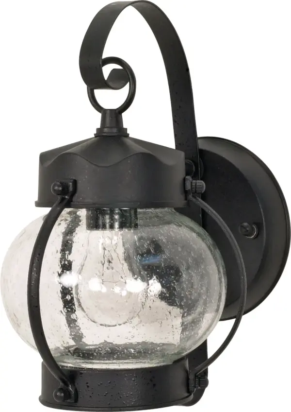This traditional onion-style wall lantern features clear seeded glass that creates beautiful light patterns. At 10-5/8 inches, it's perfectly sized for entryways, porches, and patios. The black finish offers versatile appeal.