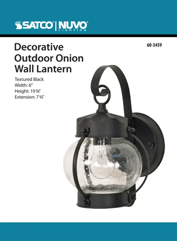 This traditional onion-style wall lantern features clear seeded glass that creates beautiful light patterns. At 10-5/8 inches, it's perfectly sized for entryways, porches, and patios. The black finish offers versatile appeal. - alternate view