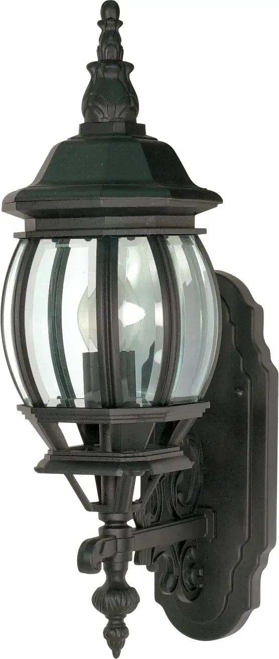 The Central Park wall lantern combines traditional design with durable outdoor construction. Its 20-inch height and clear beveled glass create elegant illumination for entryways and exterior spaces.