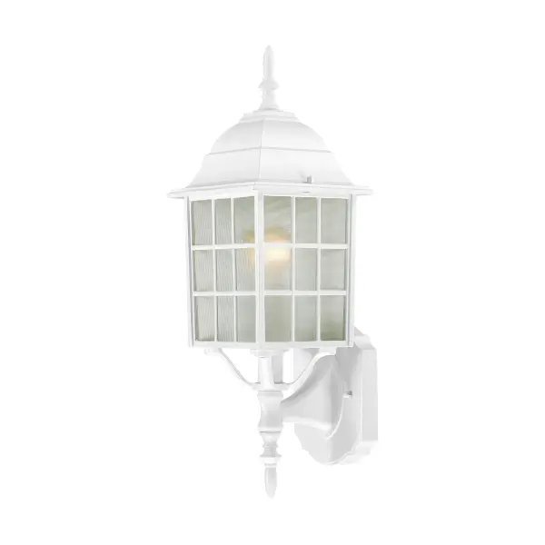 The Adams 18" outdoor wall sconce combines traditional styling with durable outdoor construction. Its white finish and frosted glass shade provide soft, welcoming illumination for entryways and exterior spaces.