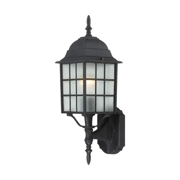 The Adams outdoor wall sconce combines traditional design with practical functionality. Its 18-inch height and frosted glass shade provide ample illumination for entryways and outdoor spaces while maintaining a classic aesthetic.