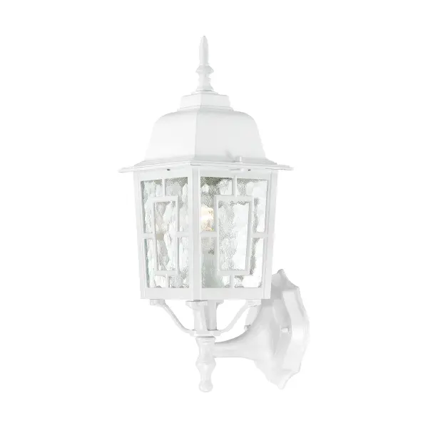 The Banyan outdoor wall sconce combines timeless design with durable construction. Its 17-inch profile and clear water glass create beautiful light patterns while the white finish complements various architectural styles.