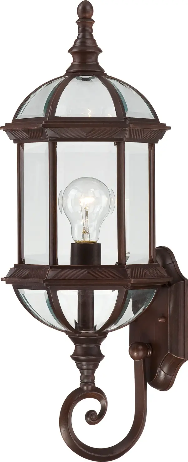 The Boxwood 22-inch outdoor wall lantern combines traditional styling with durable construction. Clear beveled glass panels provide elegant light diffusion while the bronze finish offers weather resistance and classic curb appeal.