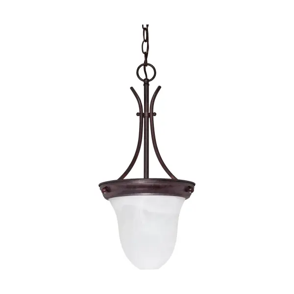 This 10-inch alabaster glass bell pendant combines timeless traditional styling with warm, diffused lighting. The old bronze finish and classic bell shape create an elegant focal point perfect for intimate dining spaces.