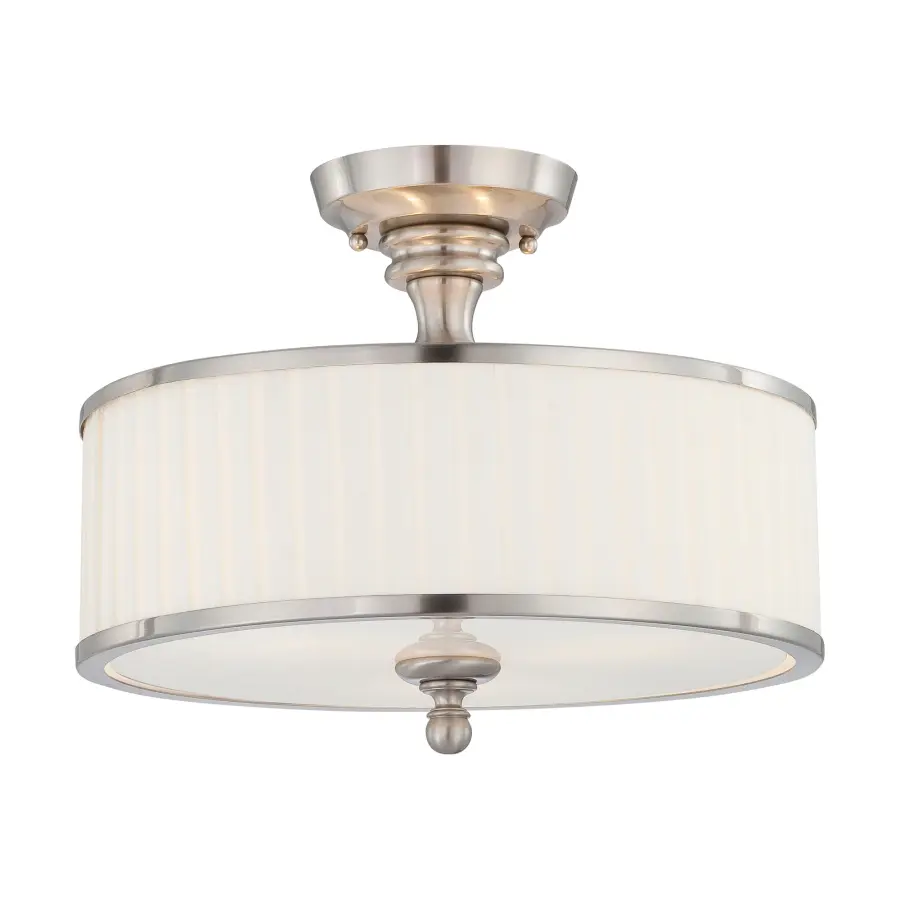 Candice 3-Light Semi-Flush Mount with Pleated White Shade - Image 1