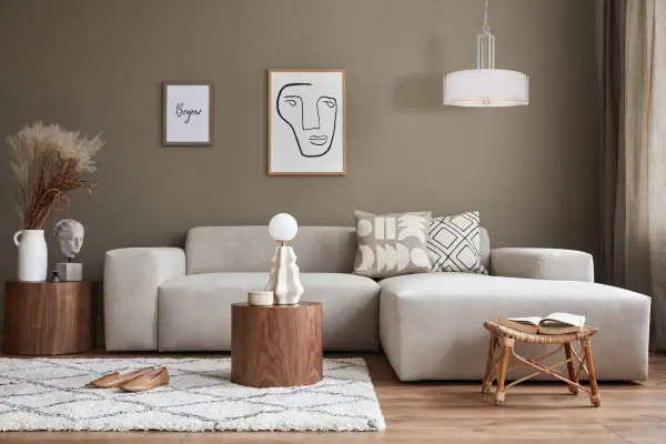 The Gemini 4-light pendant combines geometric simplicity with elegant materials. Its brushed nickel finish and slate gray fabric shade create a refined, versatile look perfect for modern and transitional spaces. - alternate view