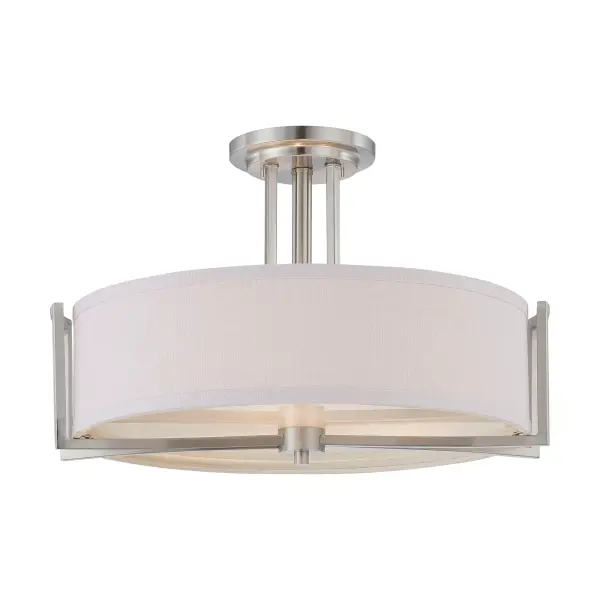 Gemini 3-Light Semi-Flush Mount with Slate Gray Fabric Shade - Image 1
