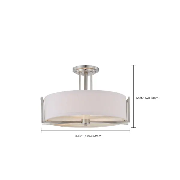 Gemini 3-Light Semi-Flush Mount with Slate Gray Fabric Shade - Image 2