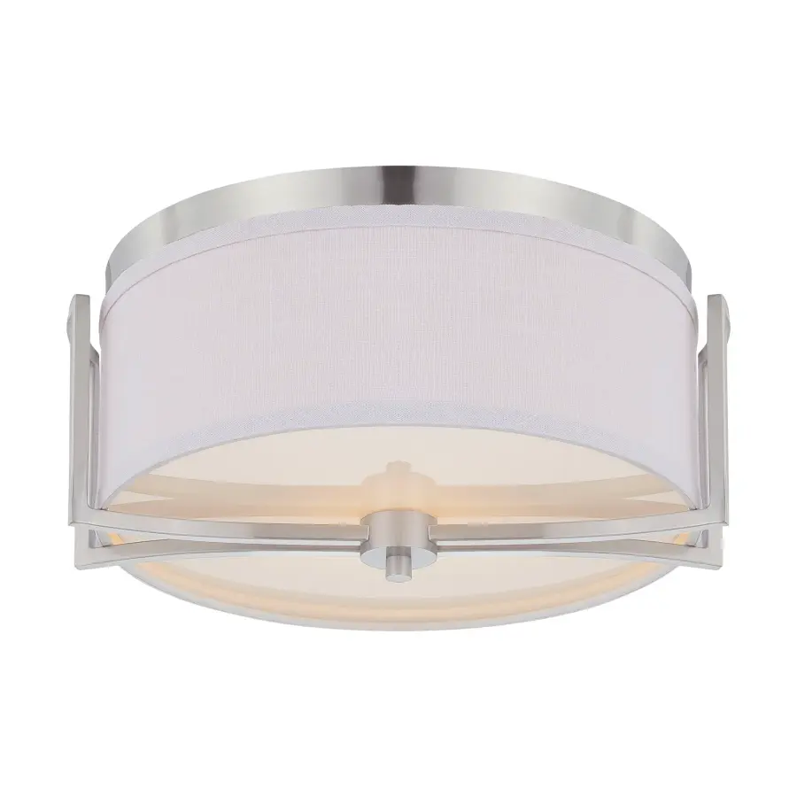 Gemini 2-Light Flush Mount Dome Fixture with Slate Gray Fabric Shade - Image 1