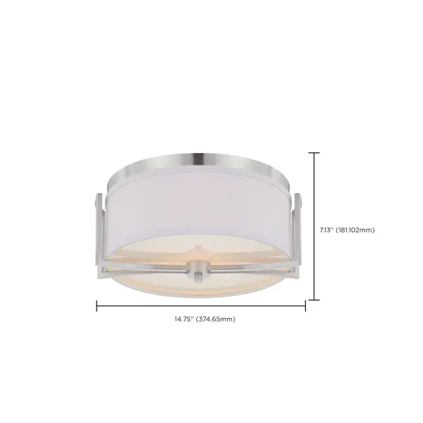 Gemini 2-Light Flush Mount Dome Fixture with Slate Gray Fabric Shade - Image 2