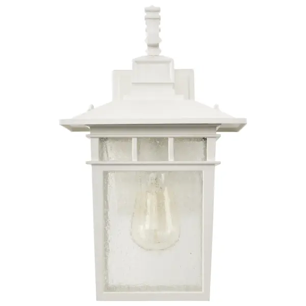 The Cove Neck outdoor wall lantern combines clean contemporary lines with charming seeded glass for a fresh coastal aesthetic. At 14 inches, it's perfectly sized for entryways, porches, and pathways. - alternate view