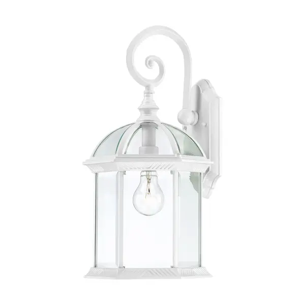 The Boxwood collection delivers understated elegance with its open design and clear beveled glass. At 19 inches, this outdoor wall sconce provides graceful illumination perfect for welcoming guests with a refined first impression.