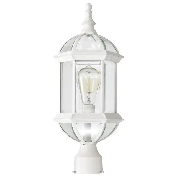 The Boxwood post light combines classic design with modern durability. Its open framework and clear beveled glass panels create an understated elegance perfect for welcoming guests with warm, graceful illumination. - alternate view