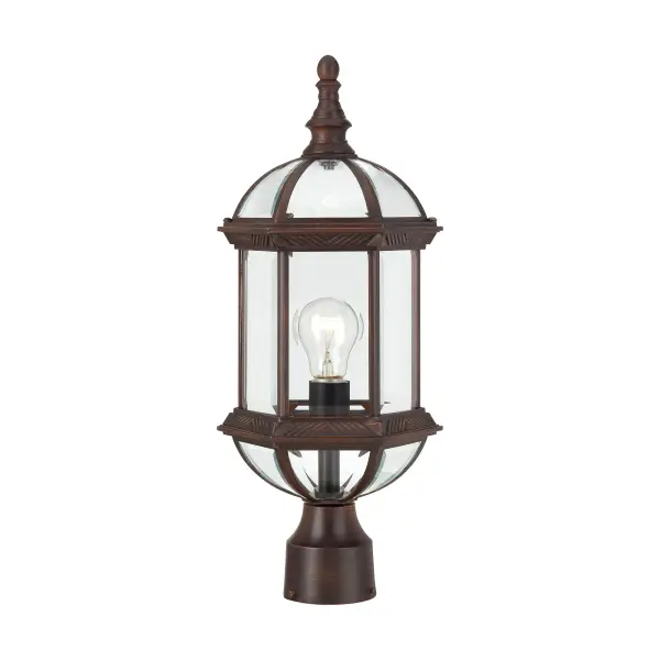 The Boxwood post light combines classic styling with clear beveled glass for a graceful outdoor lighting solution. Its open design and understated elegance make it perfect for creating welcoming entryways.