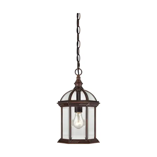 The Boxwood outdoor hanging lantern combines classic design with clear beveled glass for a refined, welcoming entrance. Its open framework and bronze finish deliver understated elegance perfect for traditional and transitional homes.