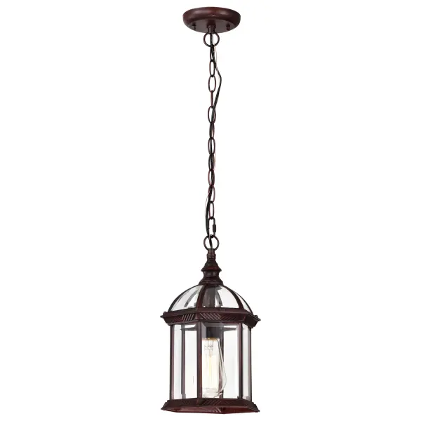 The Boxwood outdoor hanging lantern combines classic design with clear beveled glass for a refined, welcoming entrance. Its open framework and bronze finish deliver understated elegance perfect for traditional and transitional homes. - alternate view