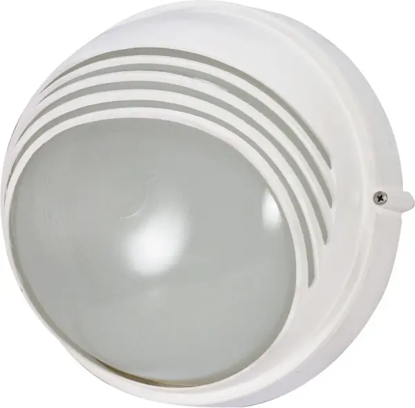 This die-cast bulkhead combines industrial durability with clean contemporary styling. The semi-gloss white finish and round hood design make it ideal for exterior walls, garages, and covered outdoor areas requiring reliable illumination.