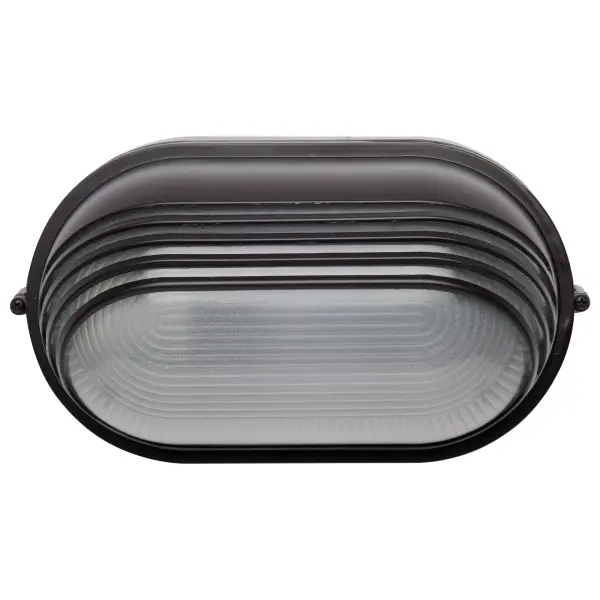 This industrial-style bulkhead fixture combines durability with functionality, featuring a die-cast metal construction in architectural bronze and semi-gloss white glass for enhanced light output in outdoor spaces. - alternate view