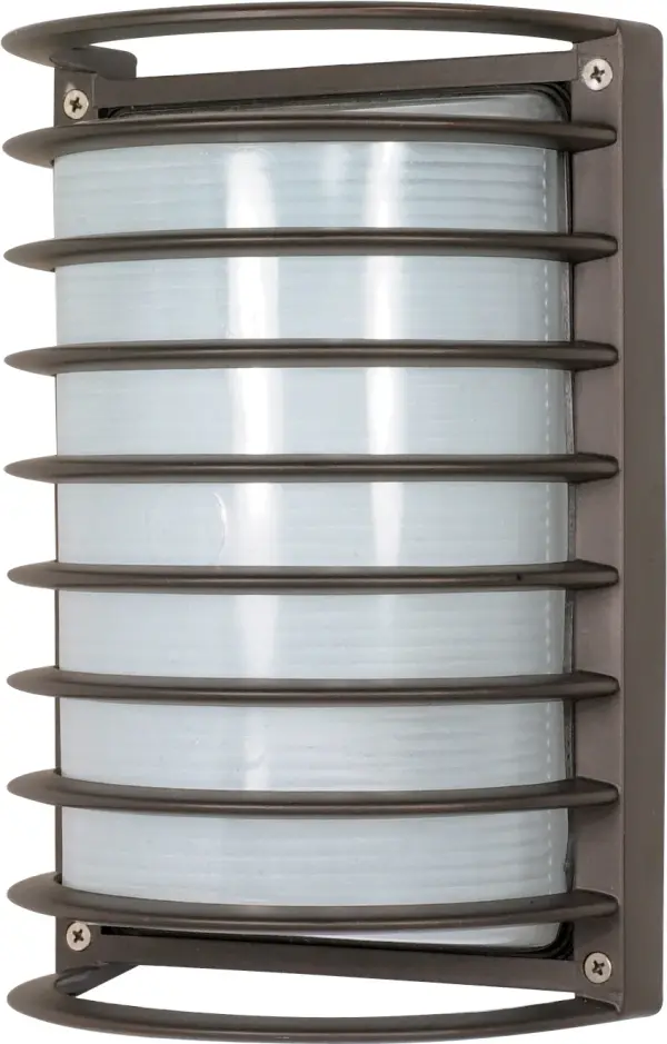 This 10-inch die-cast bulkhead combines industrial cage styling with weather-resistant construction. Perfect for exterior walls, garages, and commercial spaces requiring reliable illumination and architectural bronze finish.