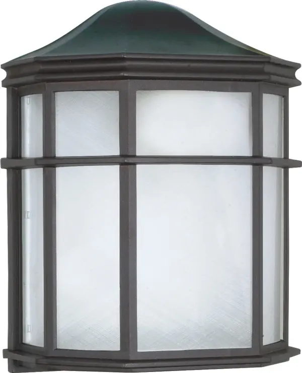 This 10-inch die-cast cage lantern combines industrial charm with practical outdoor lighting. The textured black finish and linen acrylic lens create a warm, diffused glow perfect for entryways and patios.