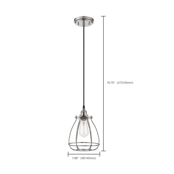 This single-light caged pendant brings industrial character to any space with its nickel finish and vintage-inspired design. Perfect for kitchen islands, dining areas, or entryways where you want focused task lighting with rustic appeal. - alternate view