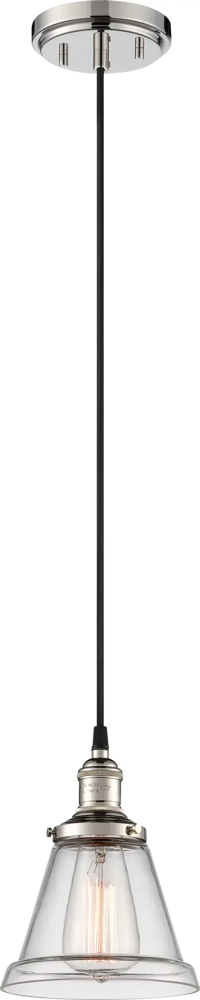 Vintage Clear Glass Pendant Light with Polished Nickel Finish - Image 1