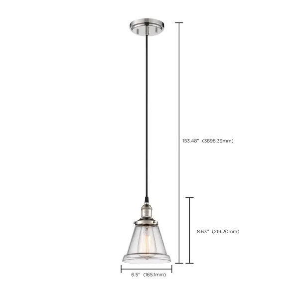 This polished nickel pendant combines vintage charm with contemporary elegance. The clear glass shade provides unobstructed light while the refined metalwork adds sophistication to any space. - alternate view