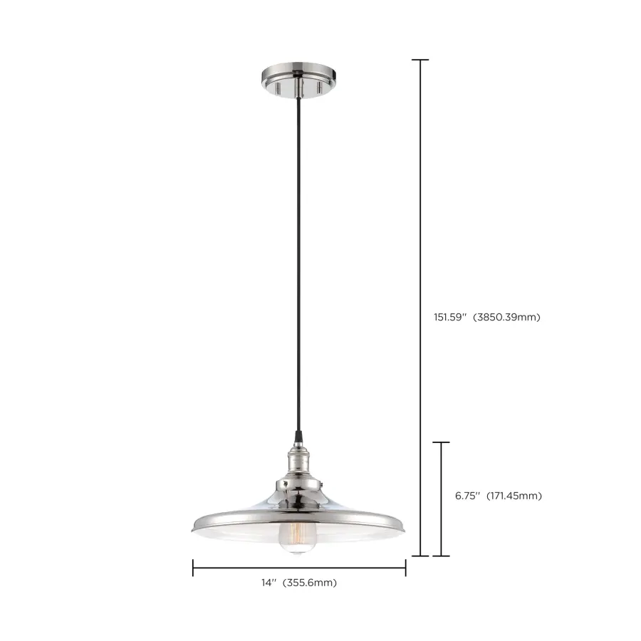 Vintage Polished Nickel Pendant with Matching Shade - Image 2