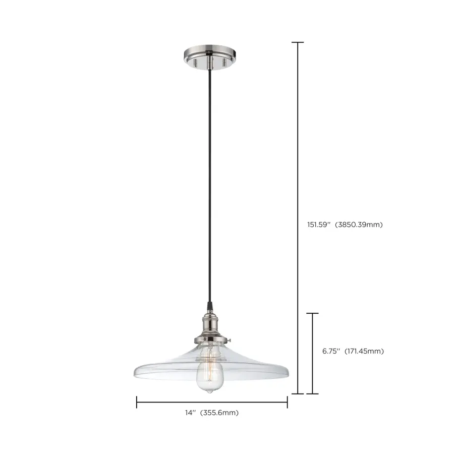 Vintage Clear Glass Pendant Light with Polished Nickel Finish - Image 2