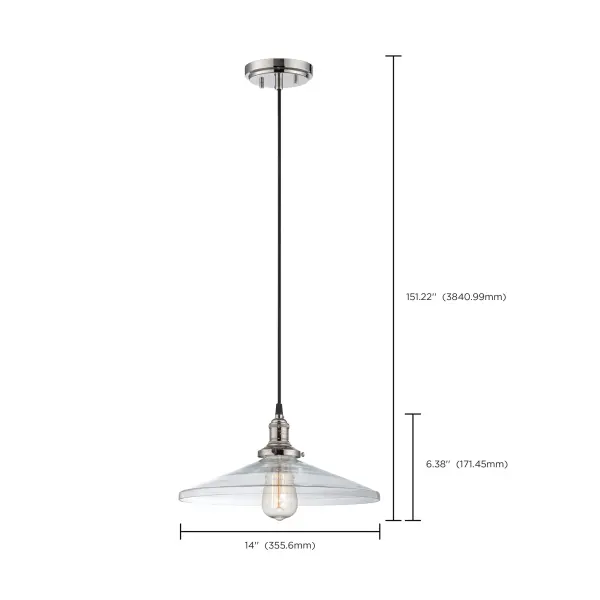 This polished nickel pendant combines vintage charm with contemporary elegance. The clear glass shade provides unobstructed light while the refined metalwork adds sophistication to any space. - alternate view