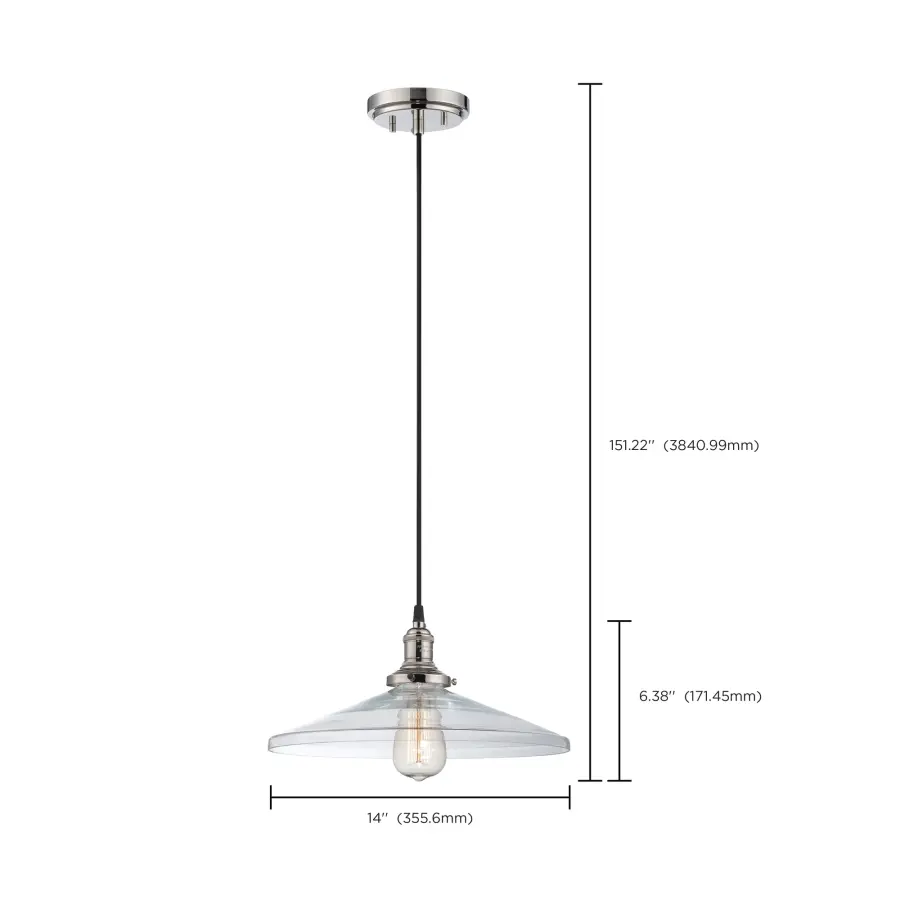 Vintage Clear Glass Pendant Light with Polished Nickel Finish - Image 2