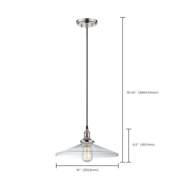 This dignified single-light pendant combines contemporary elegance with vintage charm. The polished nickel finish and matching shade create a cohesive look that complements various home decor styles. - alternate view