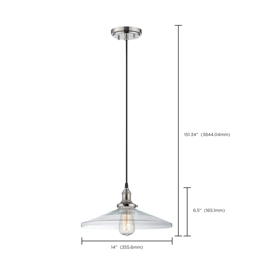Vintage Polished Nickel Pendant Light with Matching Shade - Image 2