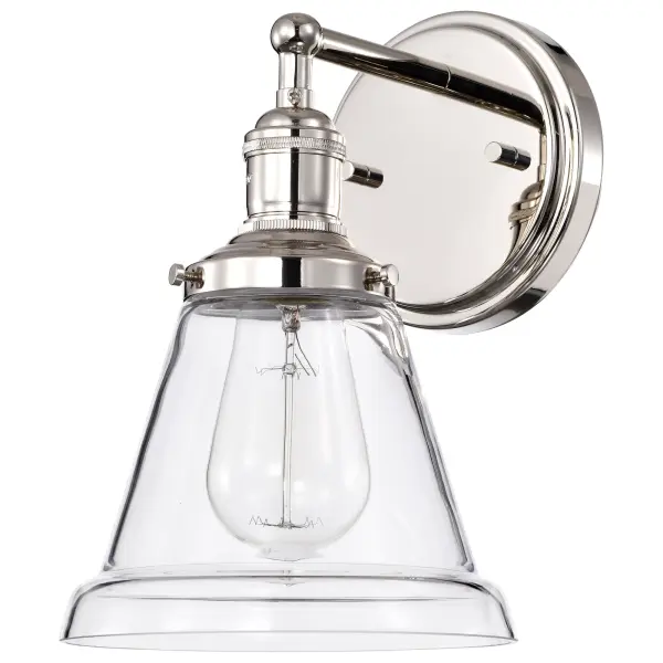This industrial-inspired wall sconce combines minimalist design with vintage appeal. The clear glass shade and polished nickel finish create a timeless look, while the included Edison-style bulb adds authentic character.