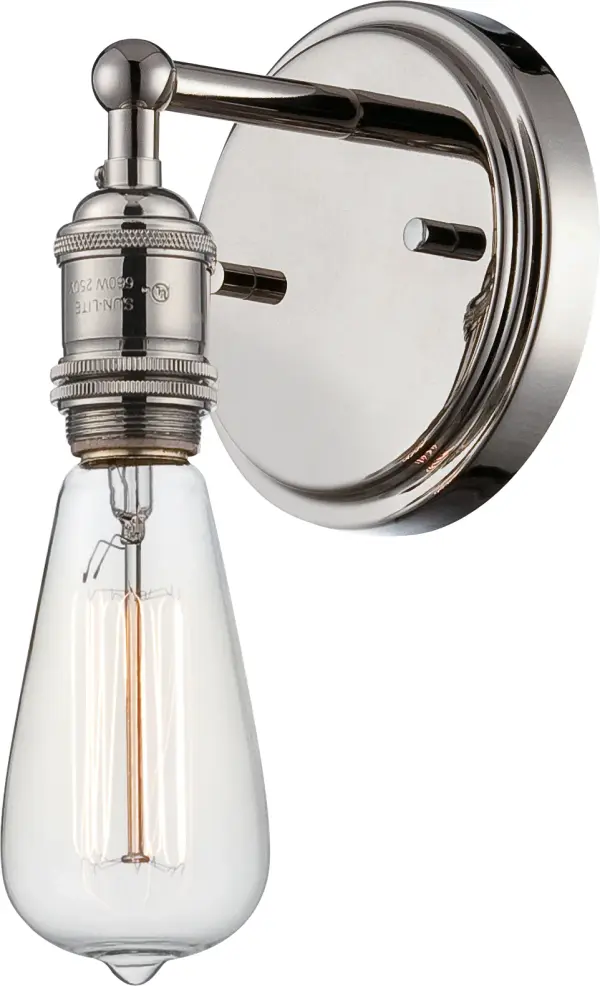 This polished nickel wall sconce combines contemporary styling with vintage-inspired clear glass. The up or down mounting flexibility makes it ideal for bathrooms, hallways, and entryways where clean, elegant lighting is needed.