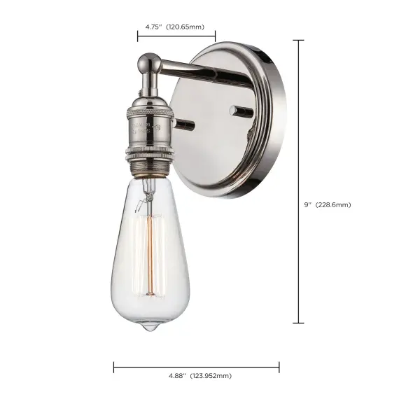 This polished nickel wall sconce combines contemporary styling with vintage-inspired clear glass. The up or down mounting flexibility makes it ideal for bathrooms, hallways, and entryways where clean, elegant lighting is needed. - alternate view