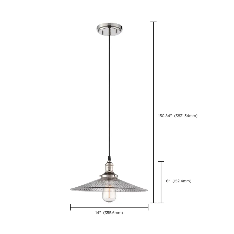 Vintage Clear Ribbed Glass Pendant Light - Image 2
