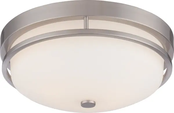 The Neval flush mount delivers sophisticated style in a compact profile. Its brushed nickel finish and satin white glass create a refined look perfect for hallways, bedrooms, and foyers where ceiling clearance is limited.