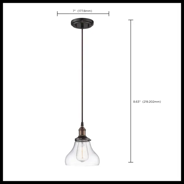 This rustic bronze pendant brings timeless industrial style to any space with its clear glass shade and exposed vintage bulb. Perfect for adding character to kitchens, dining areas, and entryways with warm, nostalgic lighting. - alternate view