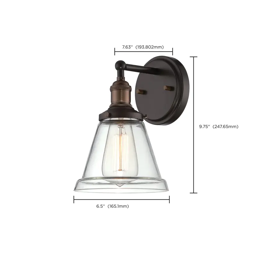 Vintage 1-Light Wall Sconce with Clear Glass - Image 3